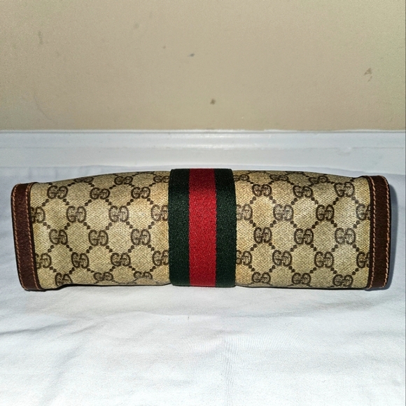 Vintage Gucci Parfum Pouch Bag Sherry Line Monogram Leather Trim Size 11"x7"x3" - Picture 3 of 10